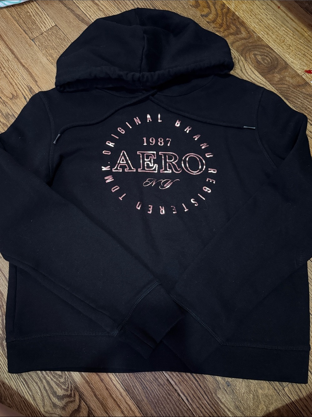 Aeropostale Black Crewneck Hoodie with Pink Accent Logo